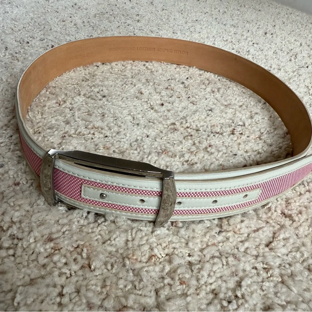 Paul Betenly Mens Pink and White Genuine Leather‎ Tech Belt Size Size 38 Golf